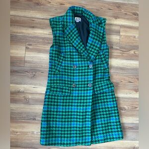 Vintage Future Collective Houndstooth Wool Vest / Coat | Green Blue | XXS